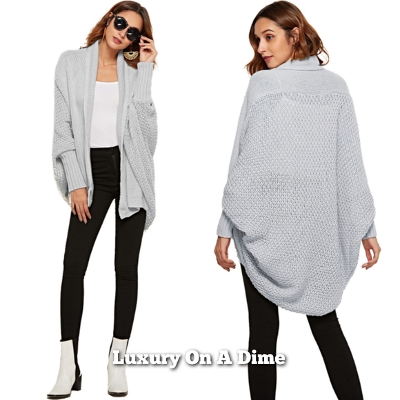 Oversized Knit Cardigan Batwing Sleeve Lightweight Baggy Open Front Sweater - Picture 2 of 14